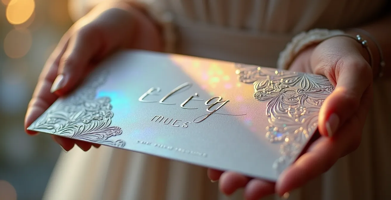 Main tenant un faire-part de mariage avec effet de réalité augmentée visible