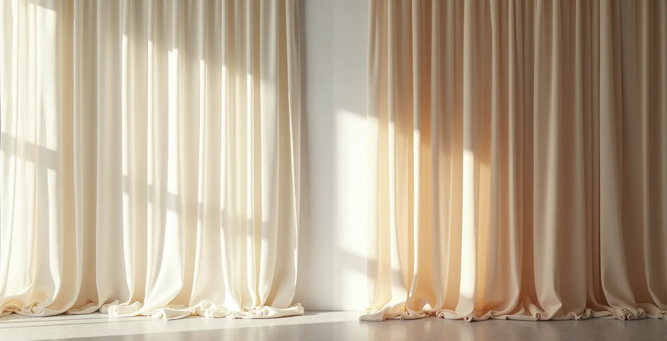 Comparaison visuelle entre mur entièrement drapé et bandes verticales dans une salle de mariage