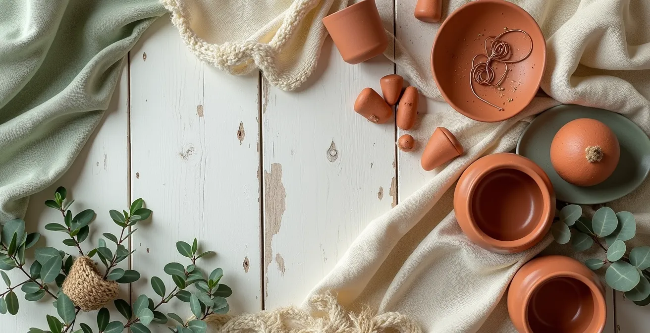 Échantillons de couleurs bohèmes avec textures naturelles et matériaux organiques