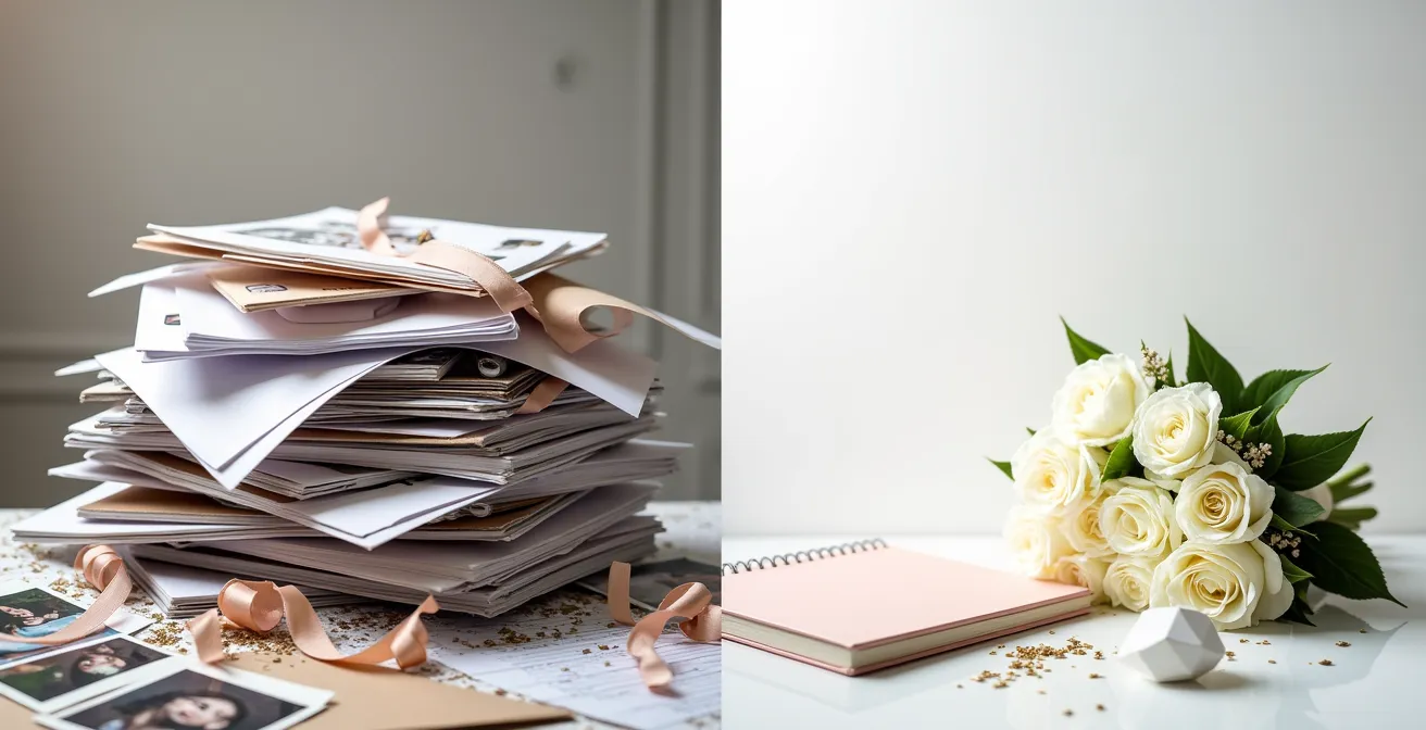 Comparaison visuelle between un site de mariage surchargé et un design épuré et efficace