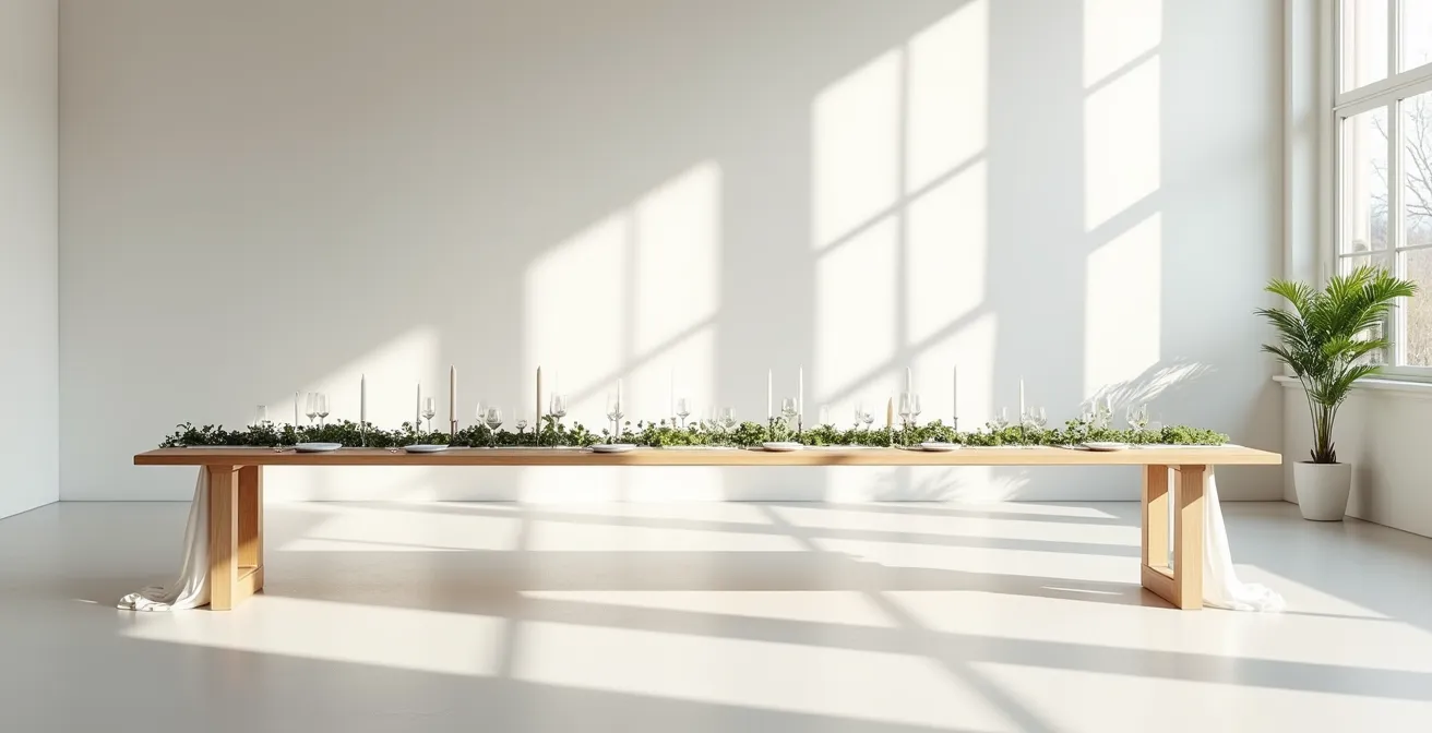 Table de mariage minimaliste avec une décoration épurée baignée de lumière naturelle